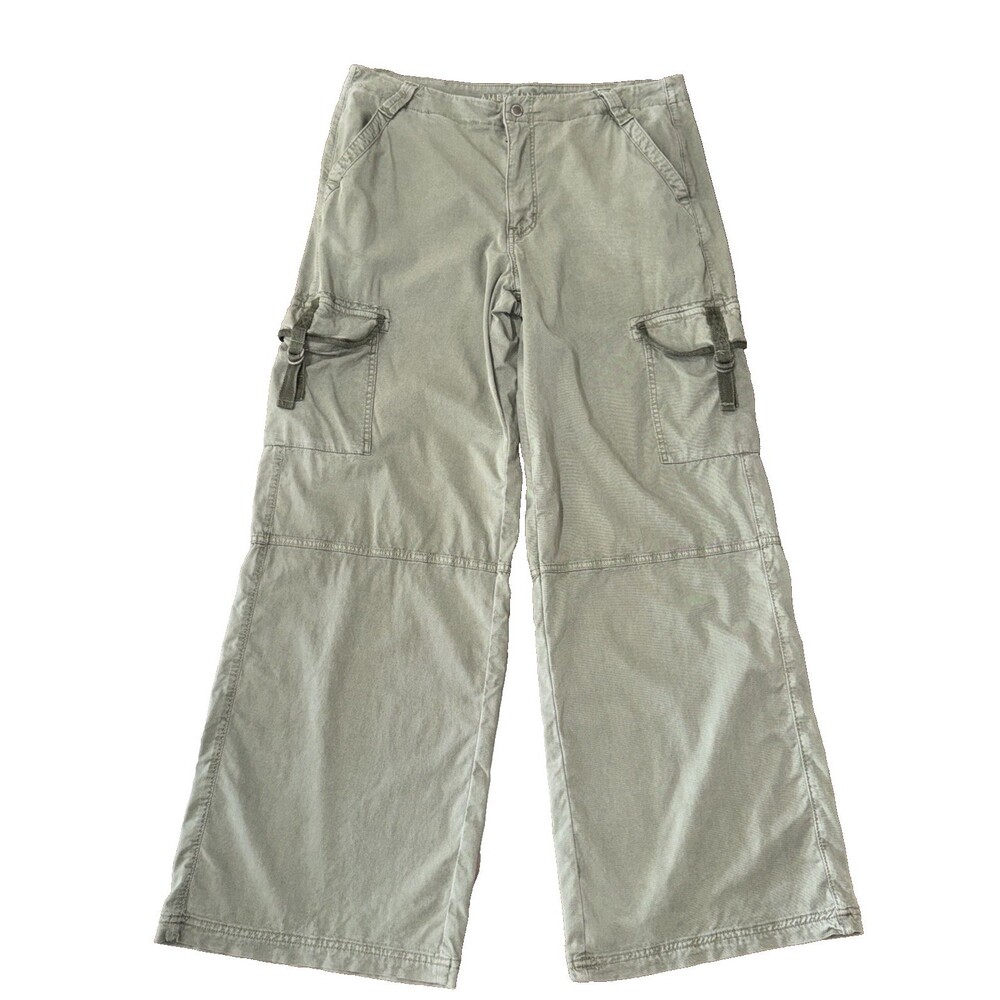American Eagle Super High Rise Cargo Pants Army Green Wide Leg Baggy Utility 12